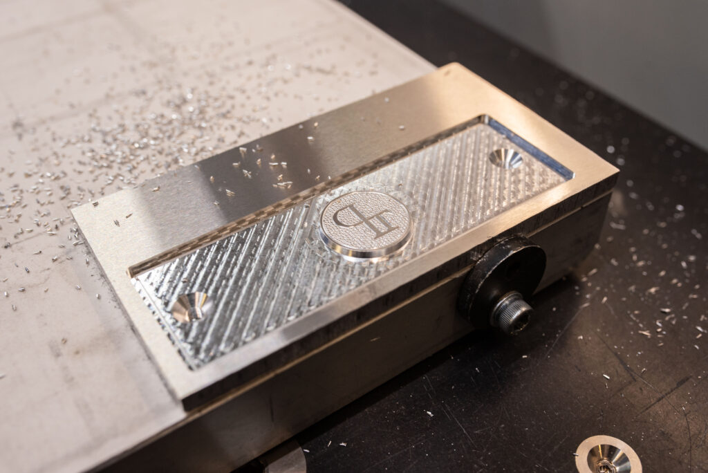 Close up of a magnesium die after being cut with a CNC machine